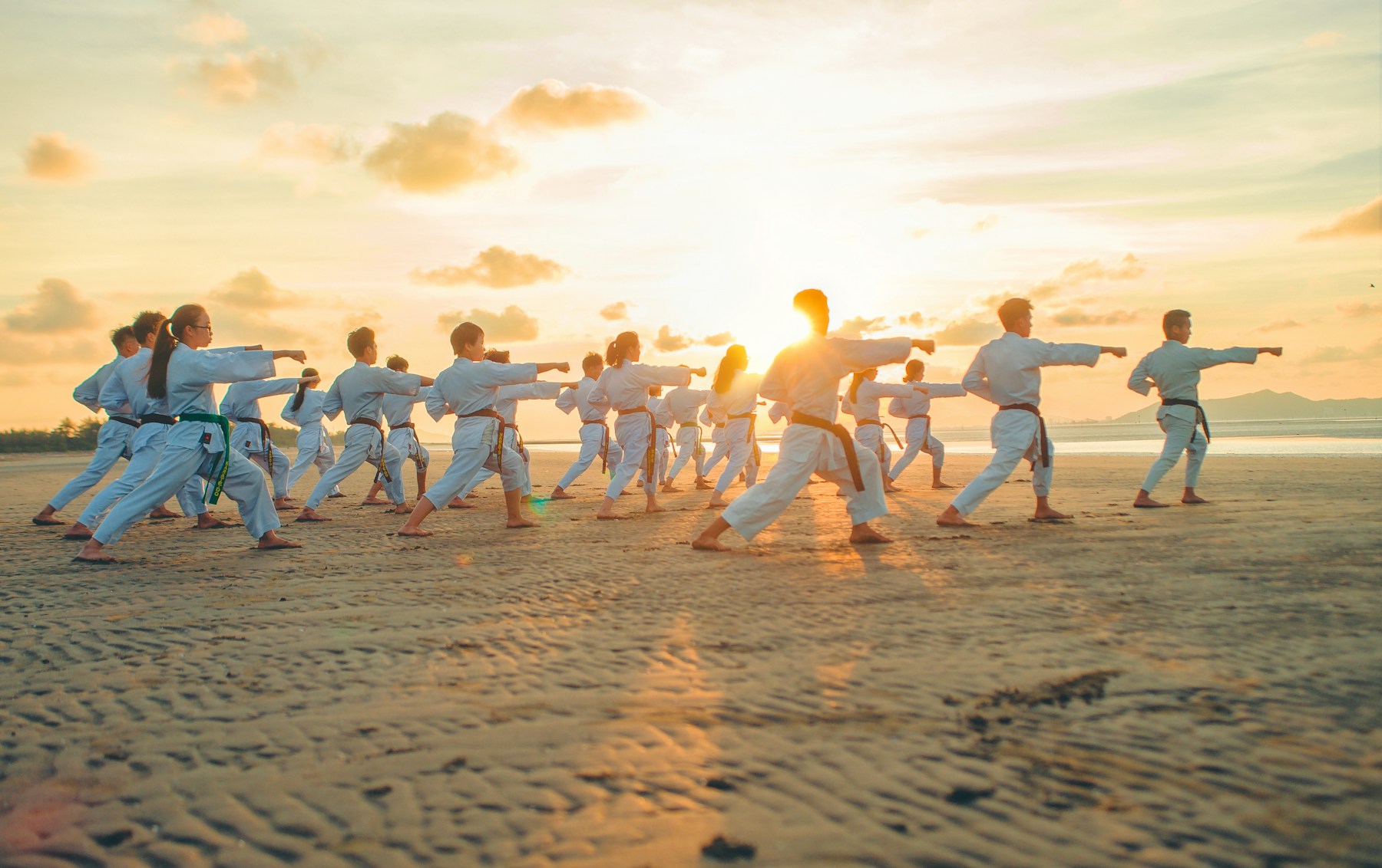 Martial arts students training together